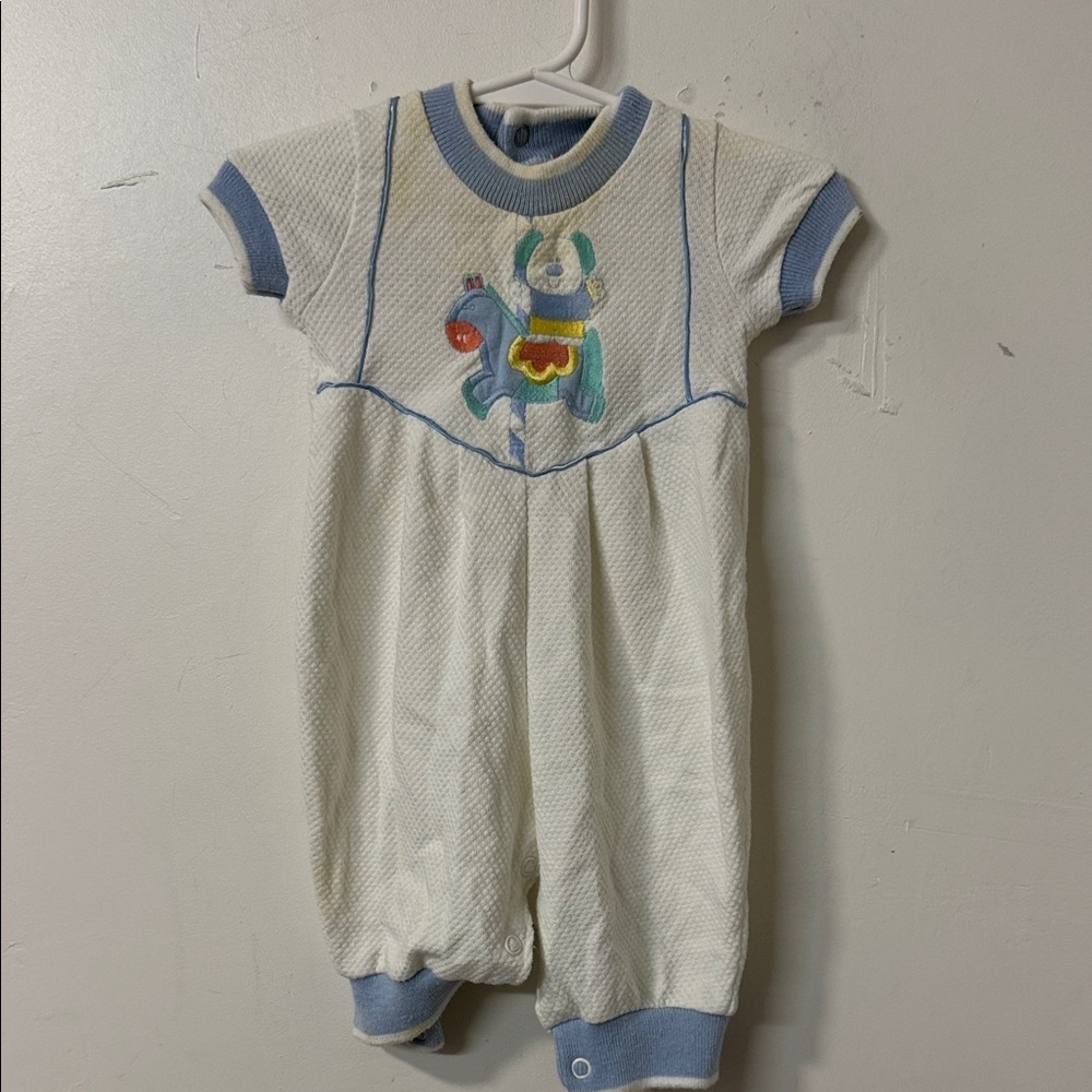 Buster Brown Cream and Blue Baby Romper 90’s